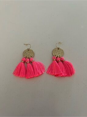 Lilly Pulitzer Gold Disc Earrings with Hot Pink Tassels